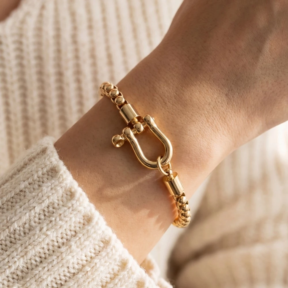 Silver Tone Box Chain Shackle Bracelet
