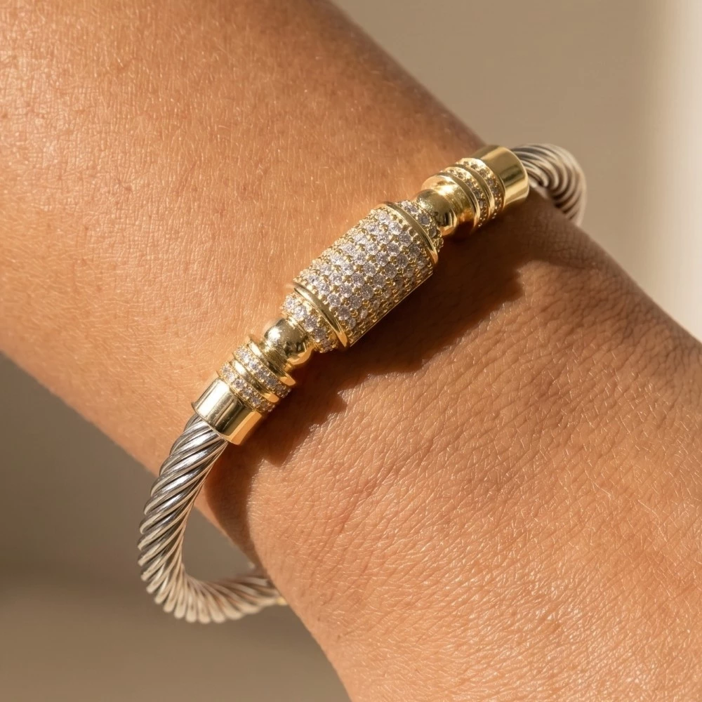 14K Gold Plated Two Tone Cuff Bracelet