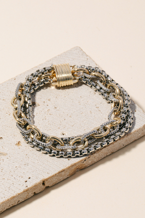 Assorted Chains Magnetic Lock 2 Tone Bracelet