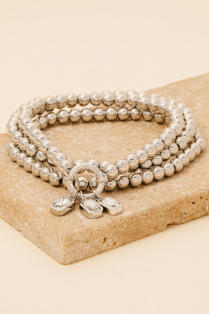 Rhinestone Charms Metallic Beaded Bracelet Set
