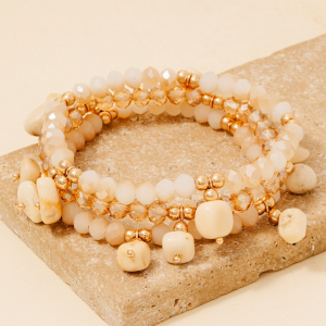 Stone Charms Faceted Beaded Bracelet Set