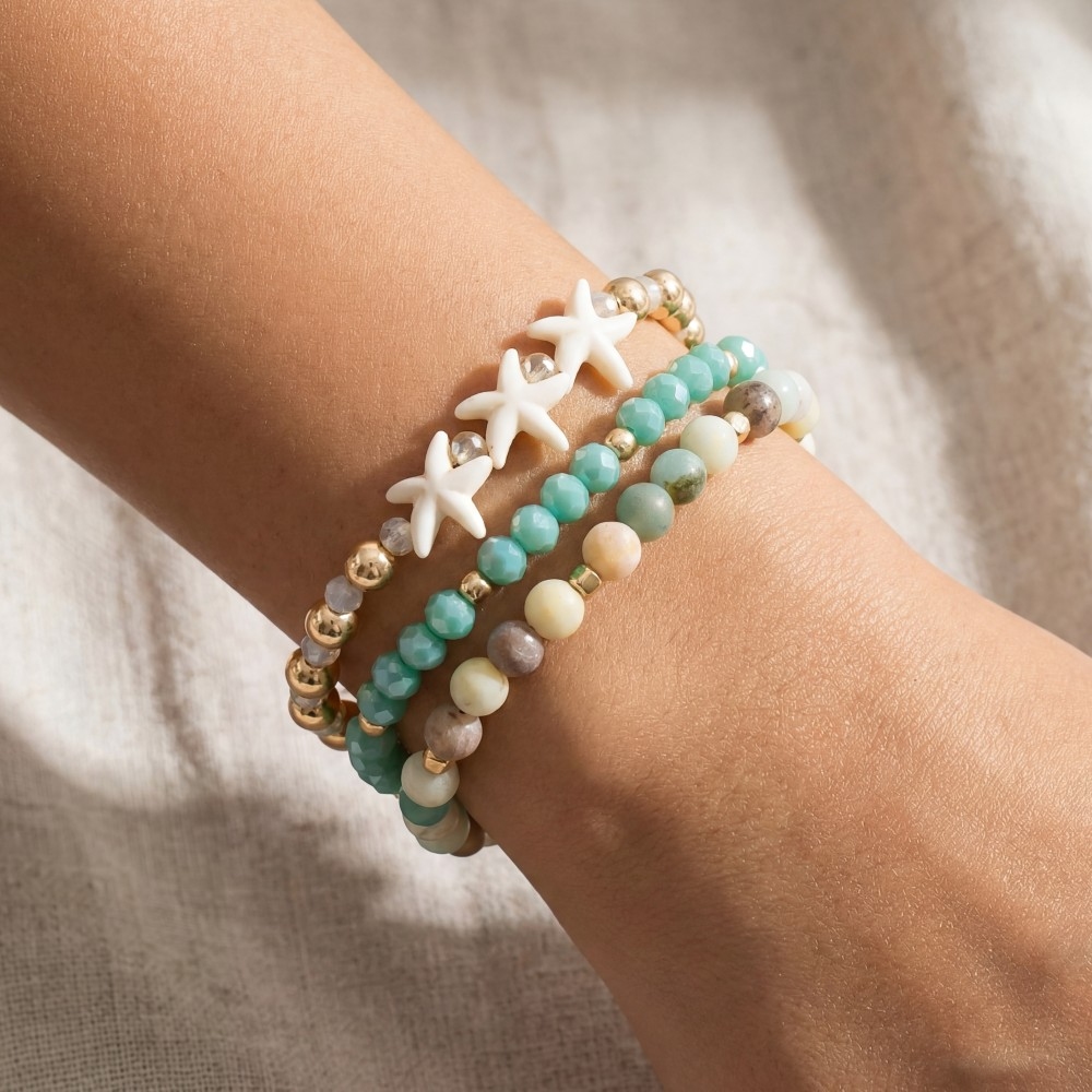 Starfish Charms Mixed Beaded Bracelet Set