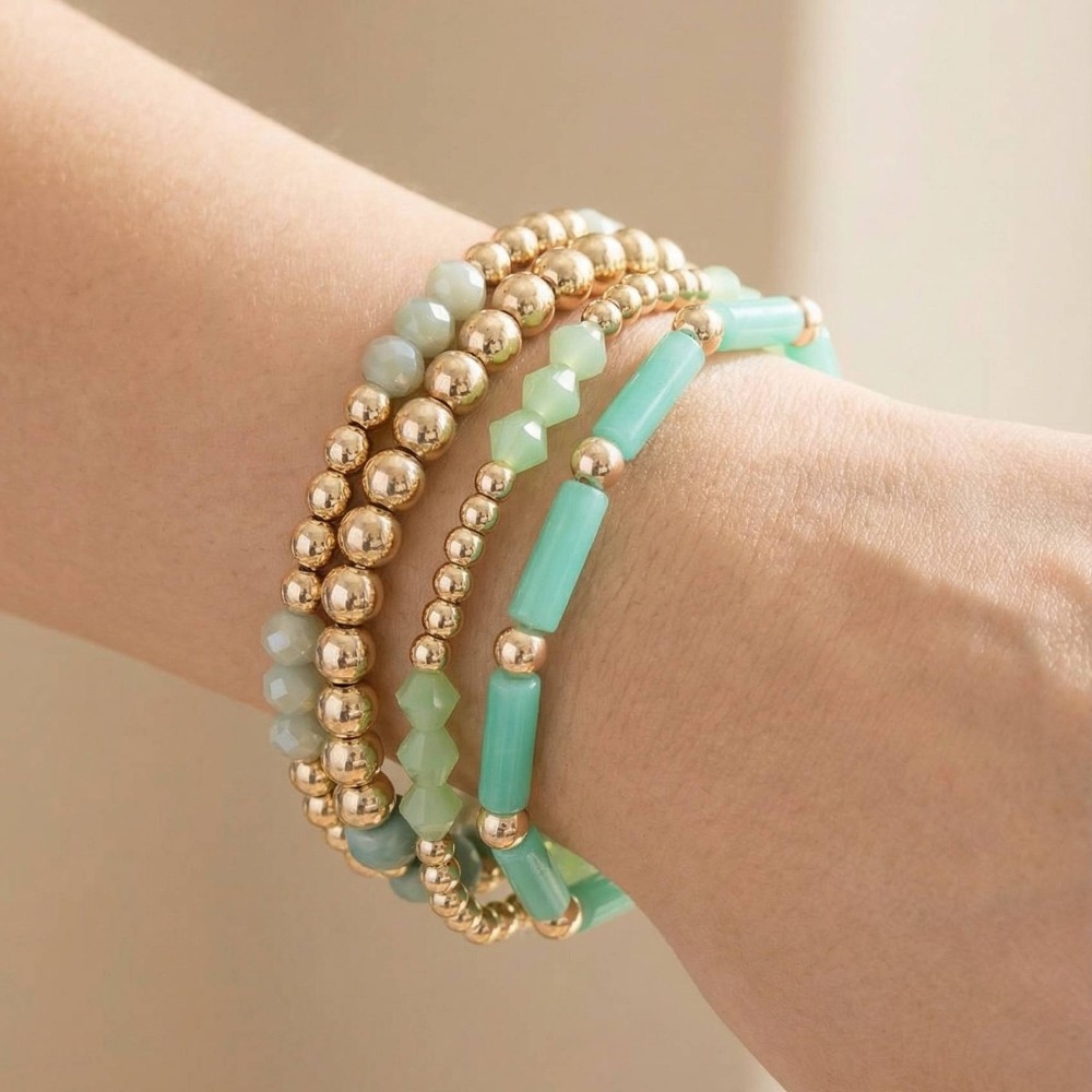 Metallic And Tube Mixed Beaded Bracelet Set