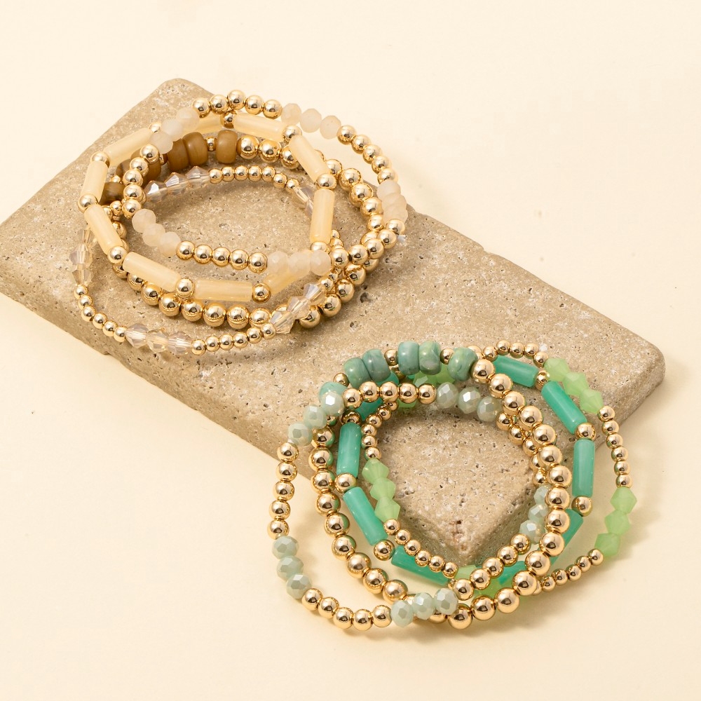 Metallic And Tube Mixed Beaded Bracelet Set