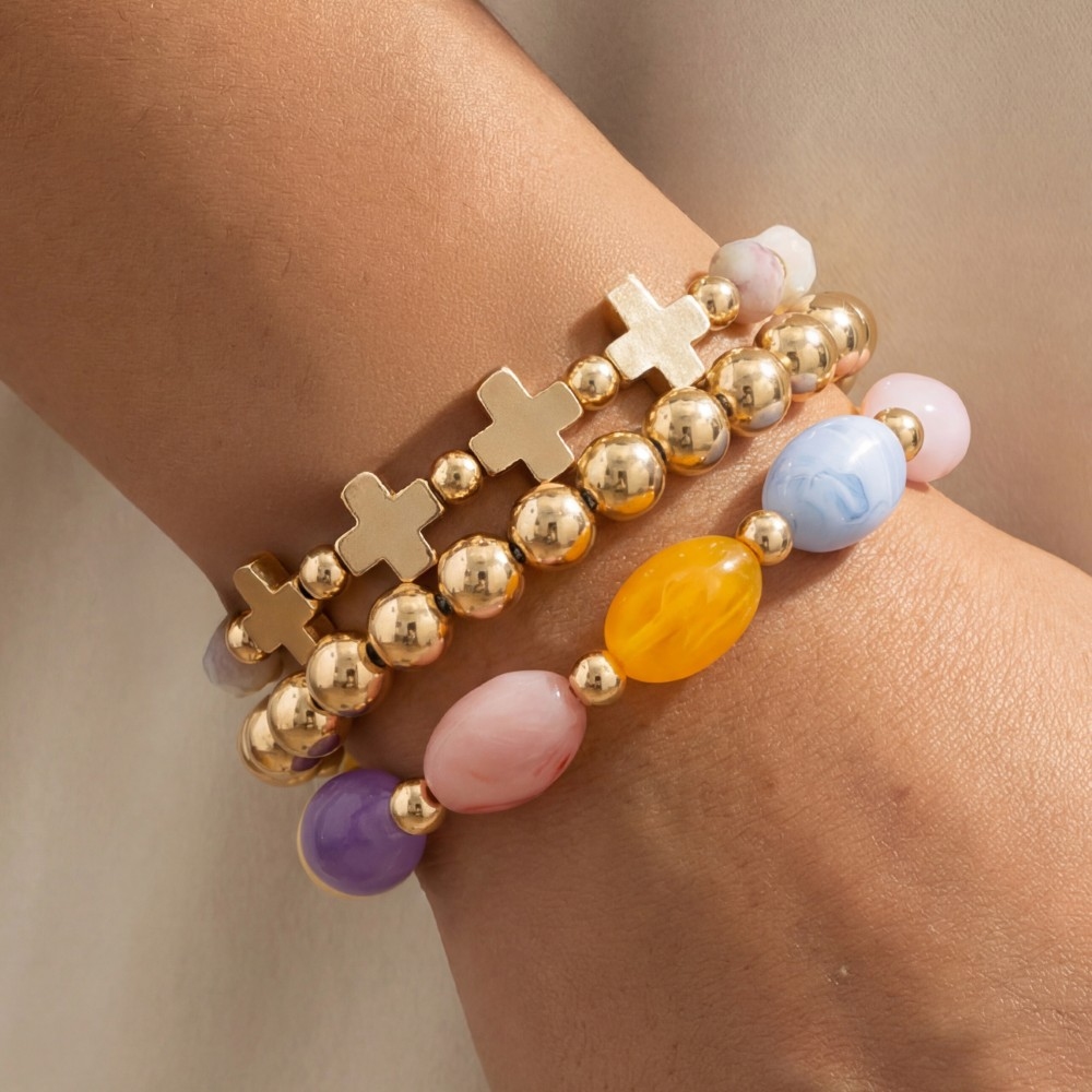 Metallic And Faceted Beaded Bracelet Set