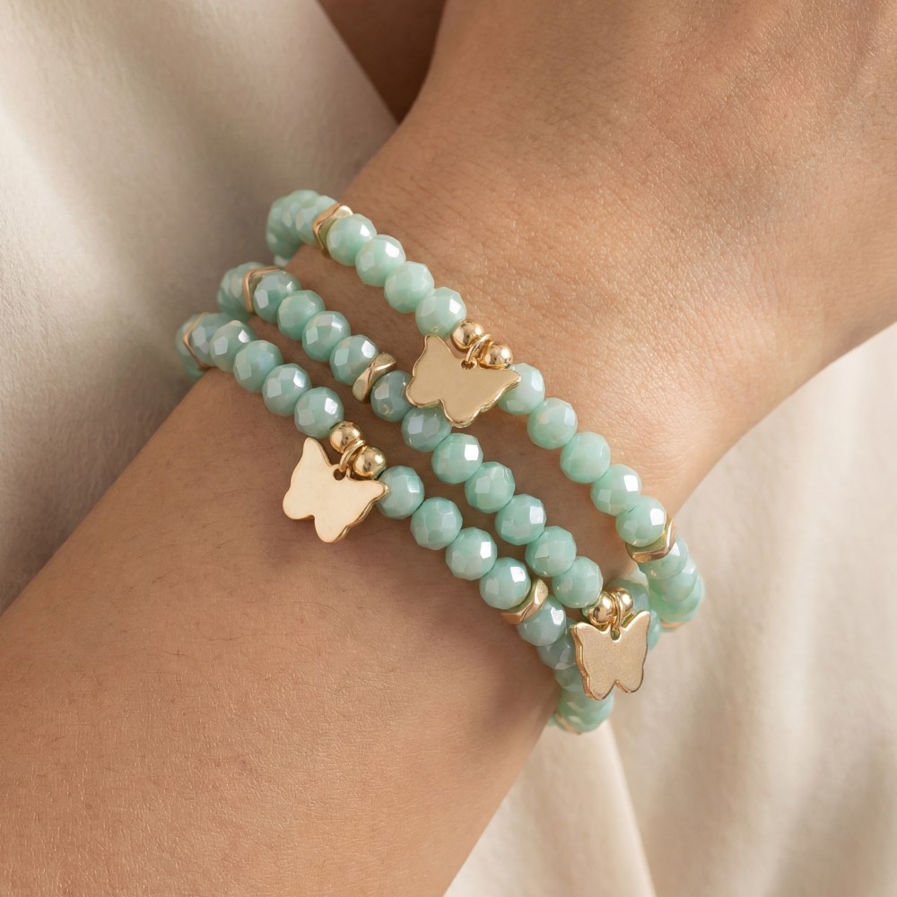 Butterfly Charms Faceted Beaded Bracelet Set