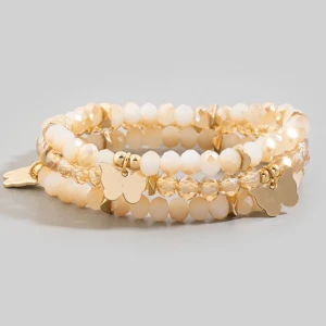 Butterfly Charms Faceted Beaded Bracelet Set