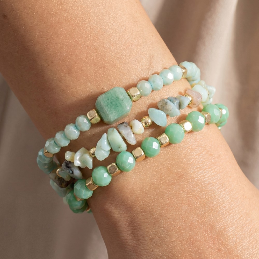 Mixed Chip Stone And Faceted Beads Bracelet Set