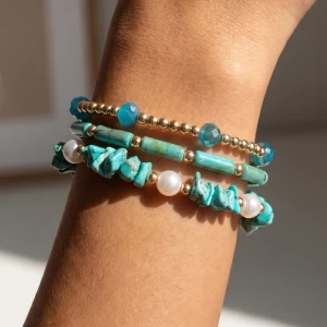 Turquoise Stone Beaded Stretch Bracelet Set