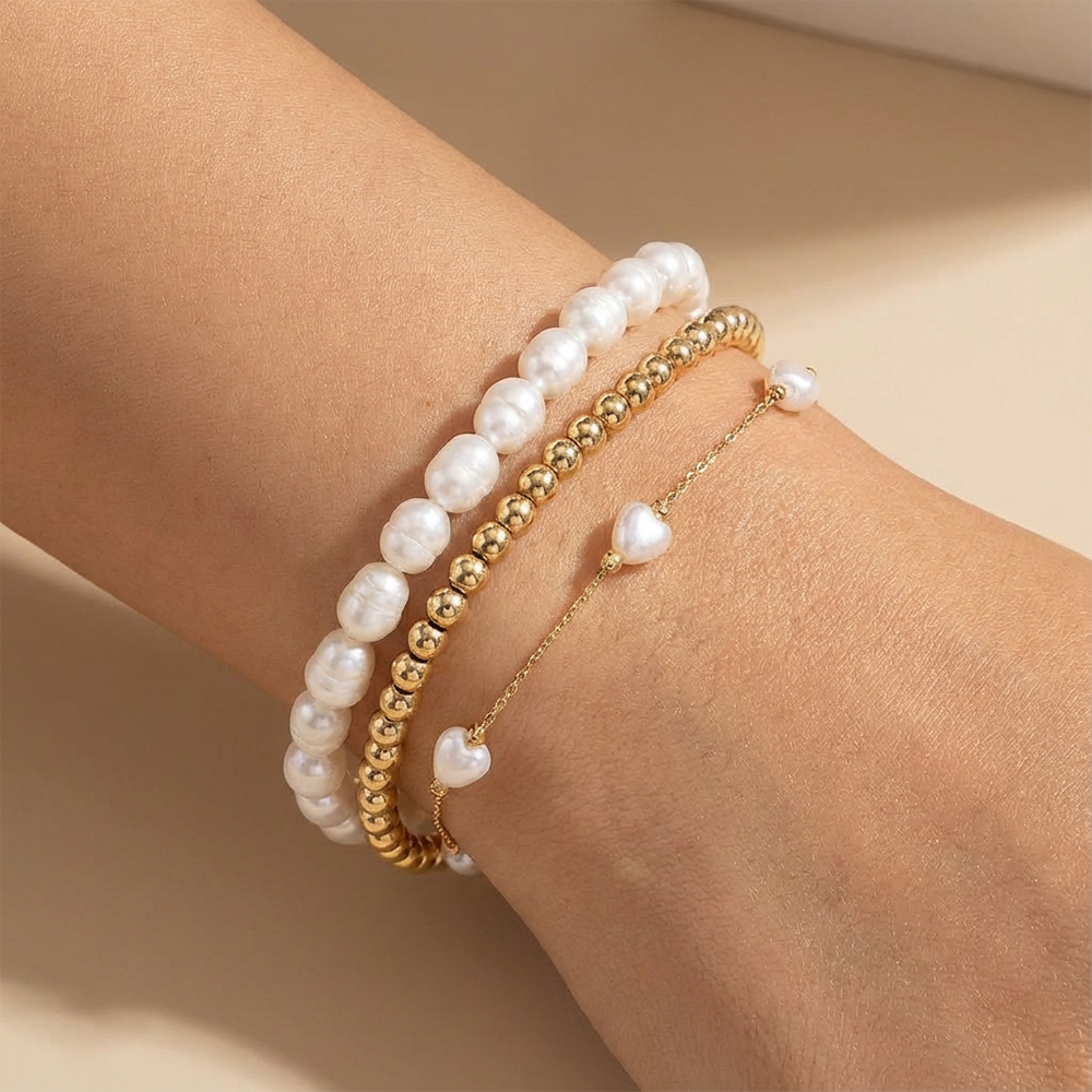 Pearly And Metallic Beads Bracelet Set