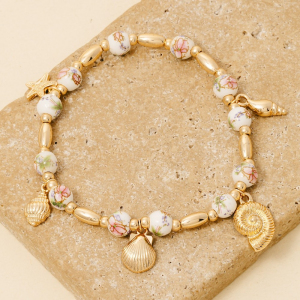 Sea Life Charms And Floral Ceramic Beaded Bracelet