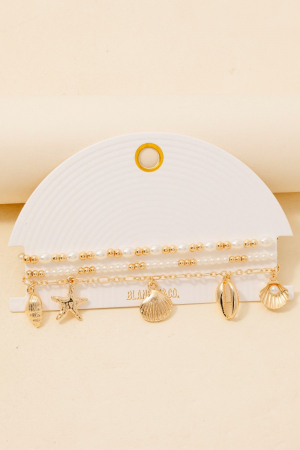 Mixed Sea Life Charms Beaded Bracelet Set