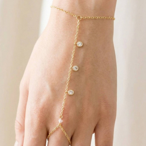 Cz Bezel Hand Chain Bracelet Ring
