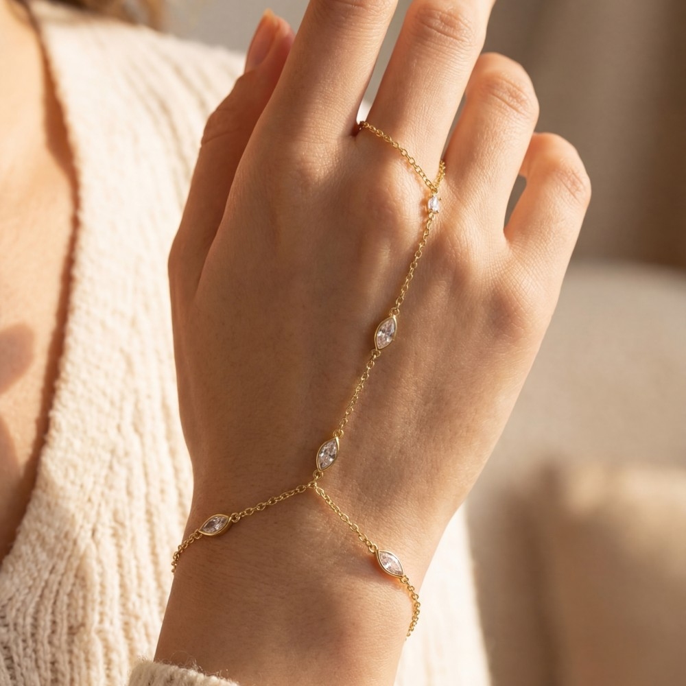 Cz Marquise Hand Chain Bracelet