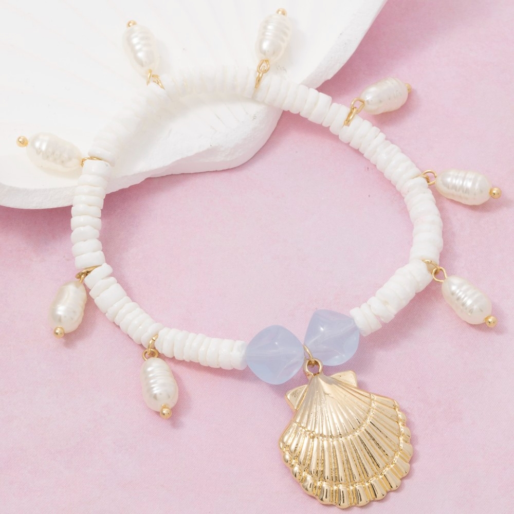 Seashell Pearl Charms Bracelet