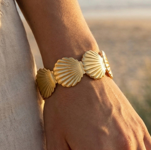 Scallop Sea Shell Wide Cuff Bracelet
