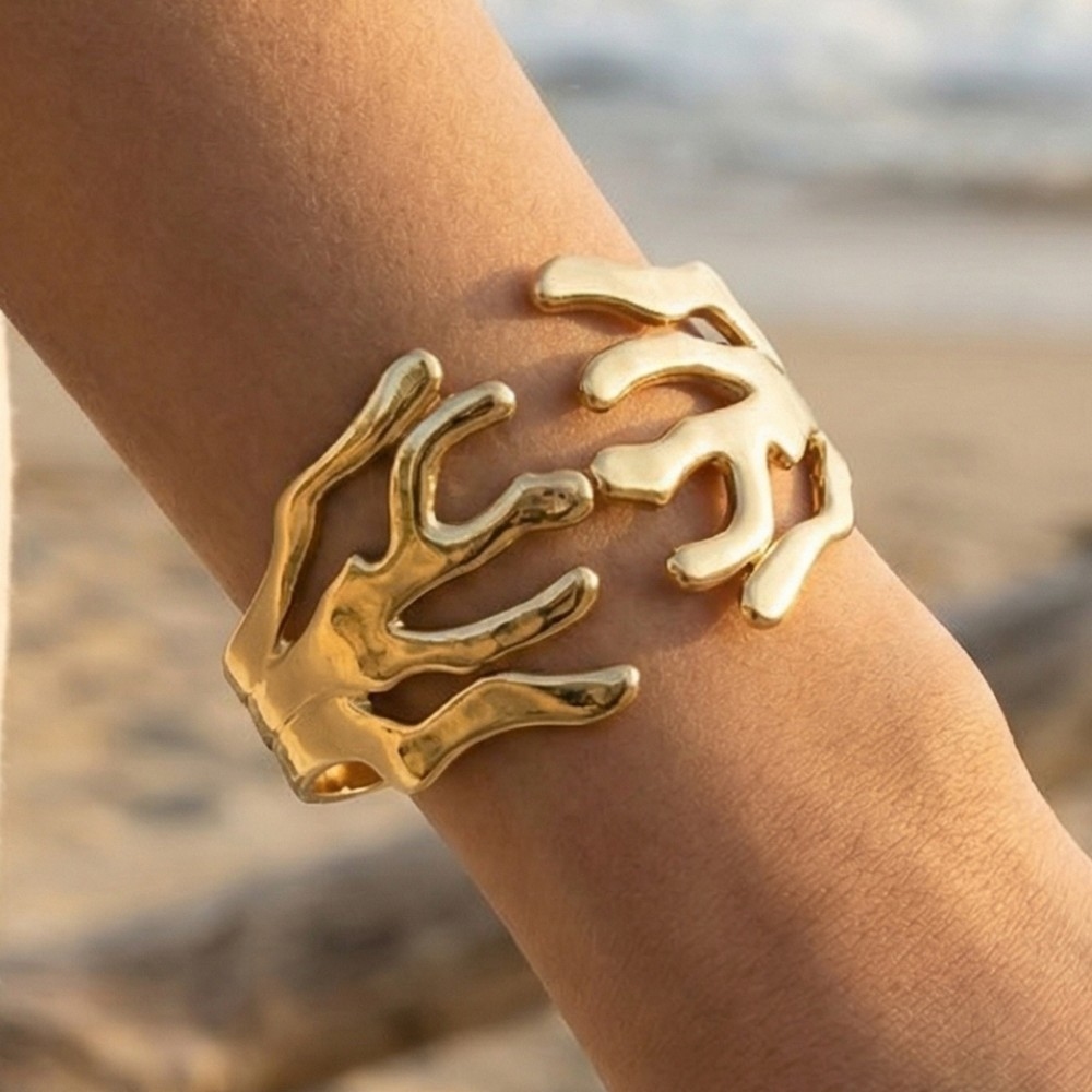 Abstract Coral Hinged Cuff Bracelet