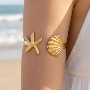 Starfish Pearl Wrap Open Cuff Bracelet