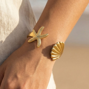 Starfish Shell Flat Cuff Bracelet