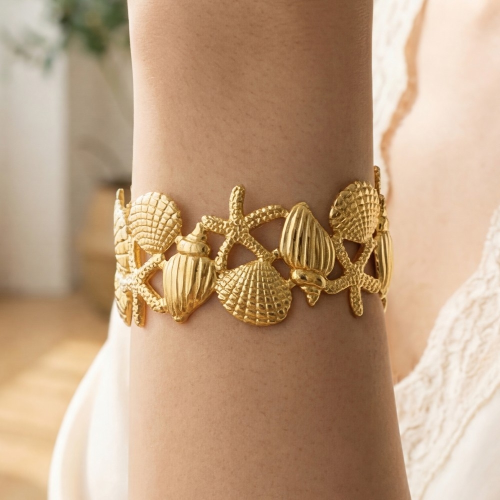 Gold Sea Life Cuff Bracelet