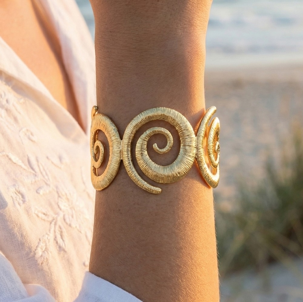 Textured Spiral Wave Cuff Bracelet
