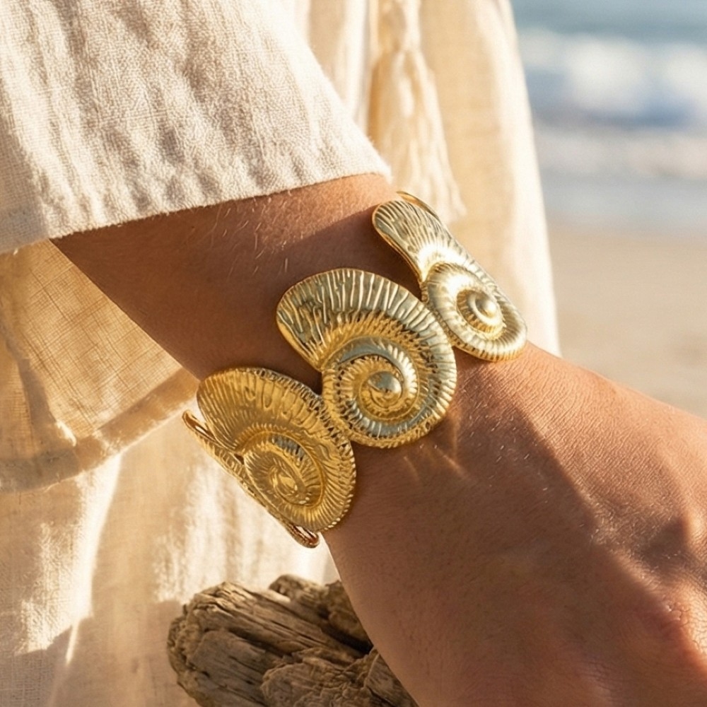 Nautilus Shell Wide Cuff Bracelet