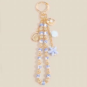 Blue Floral Ceramic Beads And Sea Life Charms Bag Chain