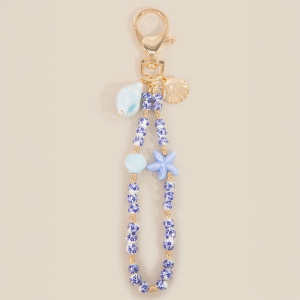 Blue Sea Shells And Floral Ceramic Beaded Bag Chain
