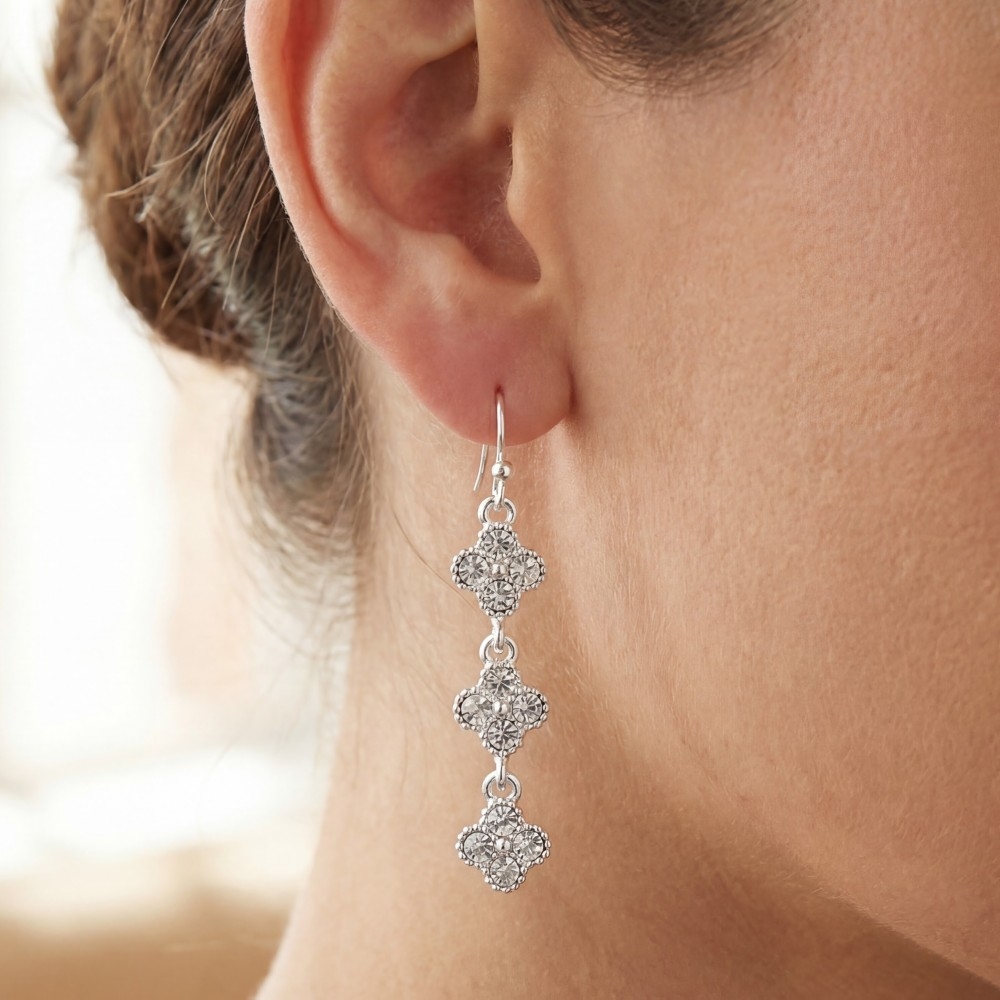 Layered Cz Clover Drop Earrings