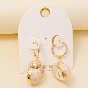 Metallic Accented Sea Snail Shell Charm Hoop Earrings