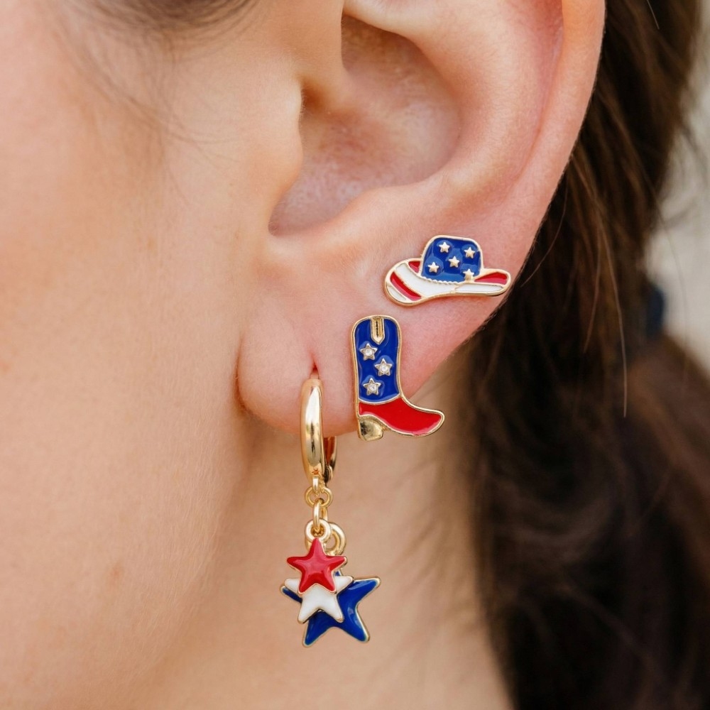 Usa Western Cowboy Hats Boots And Stars Earrings Set