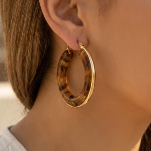 Stainless Steel Edge Acrylic Latch Hoop Earrings