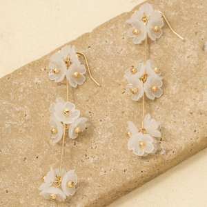 Triple Flower Cluster Long Dangle Earrings