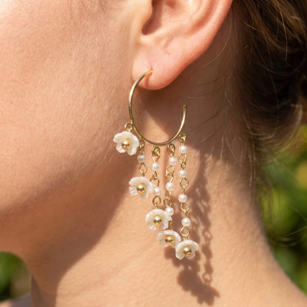 Flower And Pearl Frigne Hoop Earrings