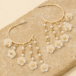 Flower And Pearl Frigne Hoop Earrings