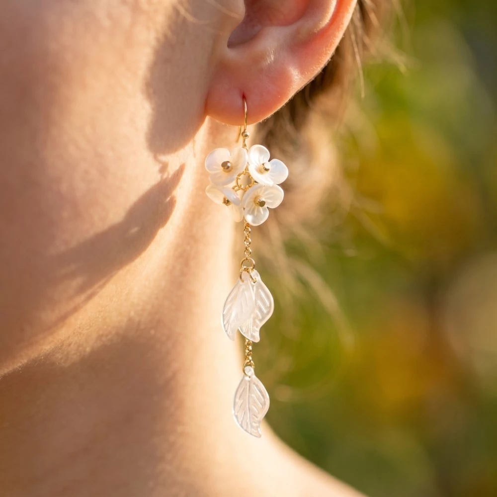 Flower And Leaves Chain Dangle Earrings