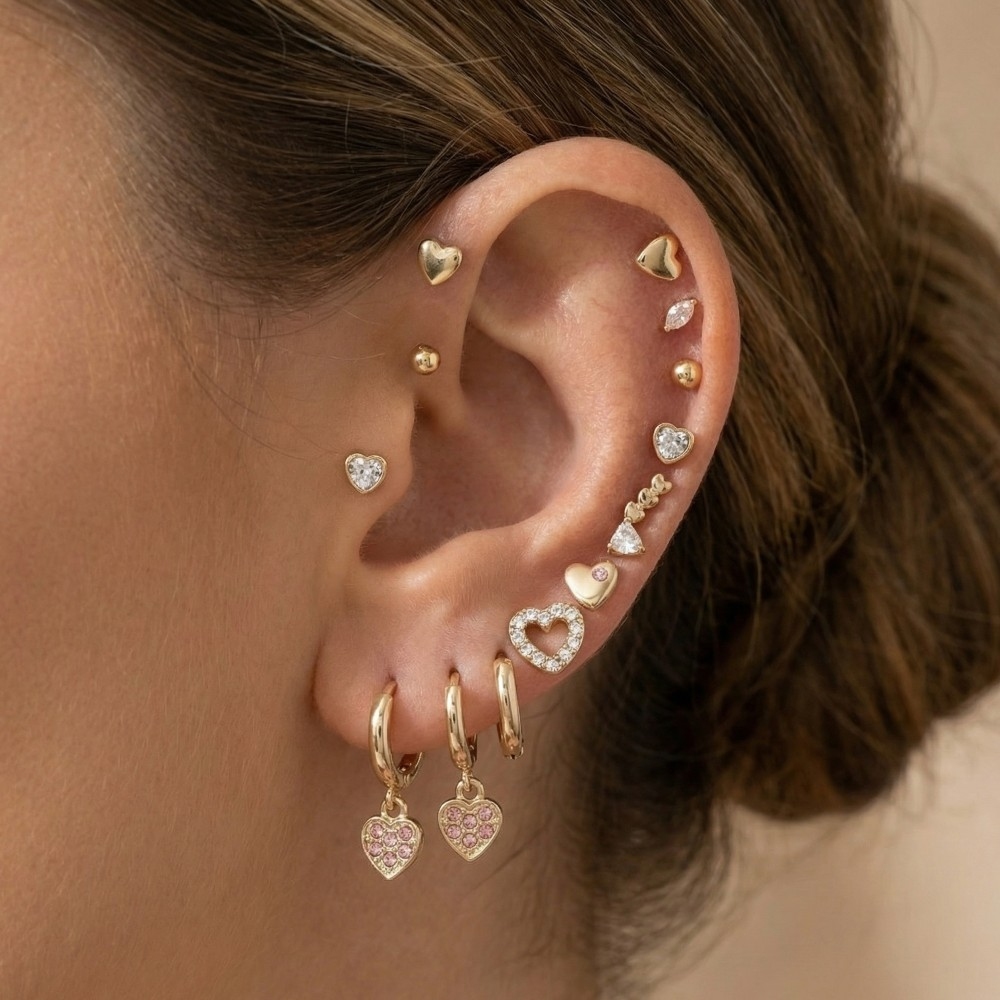 Ten Pair Assorted Cz Hearts Mini Earrings Set