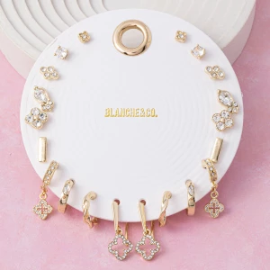 Cz Clover Charm Huggie Ten Pair Earring Set