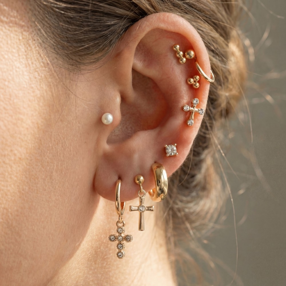 Ten Piece Assorted Cz Cross Earrings Set