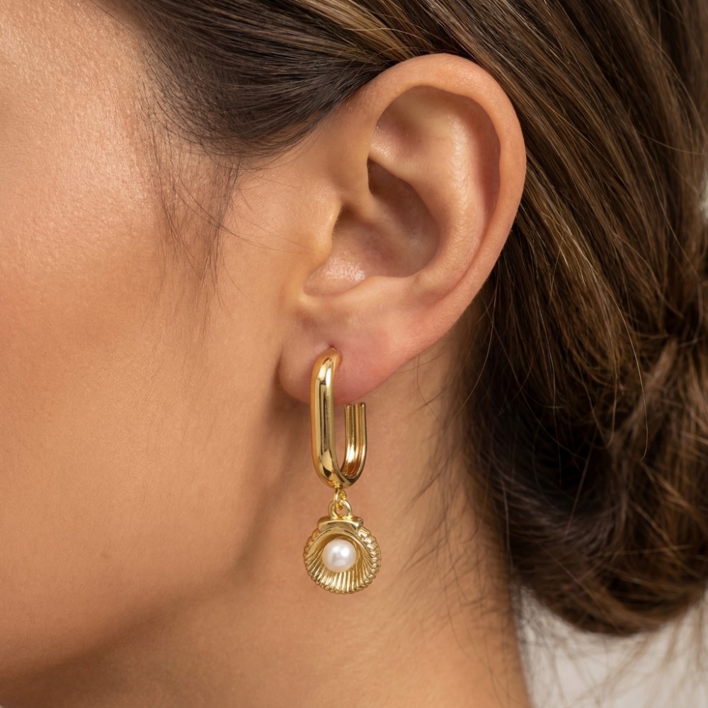 Stainless Steel Seashell Pearl Drop Earrings