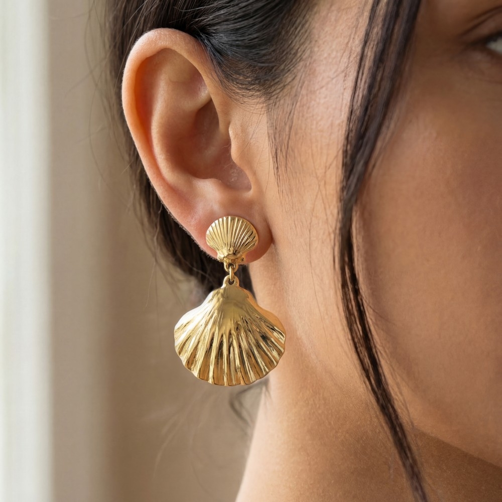 Stainless Steel Sealife Seashell Drop Earrings