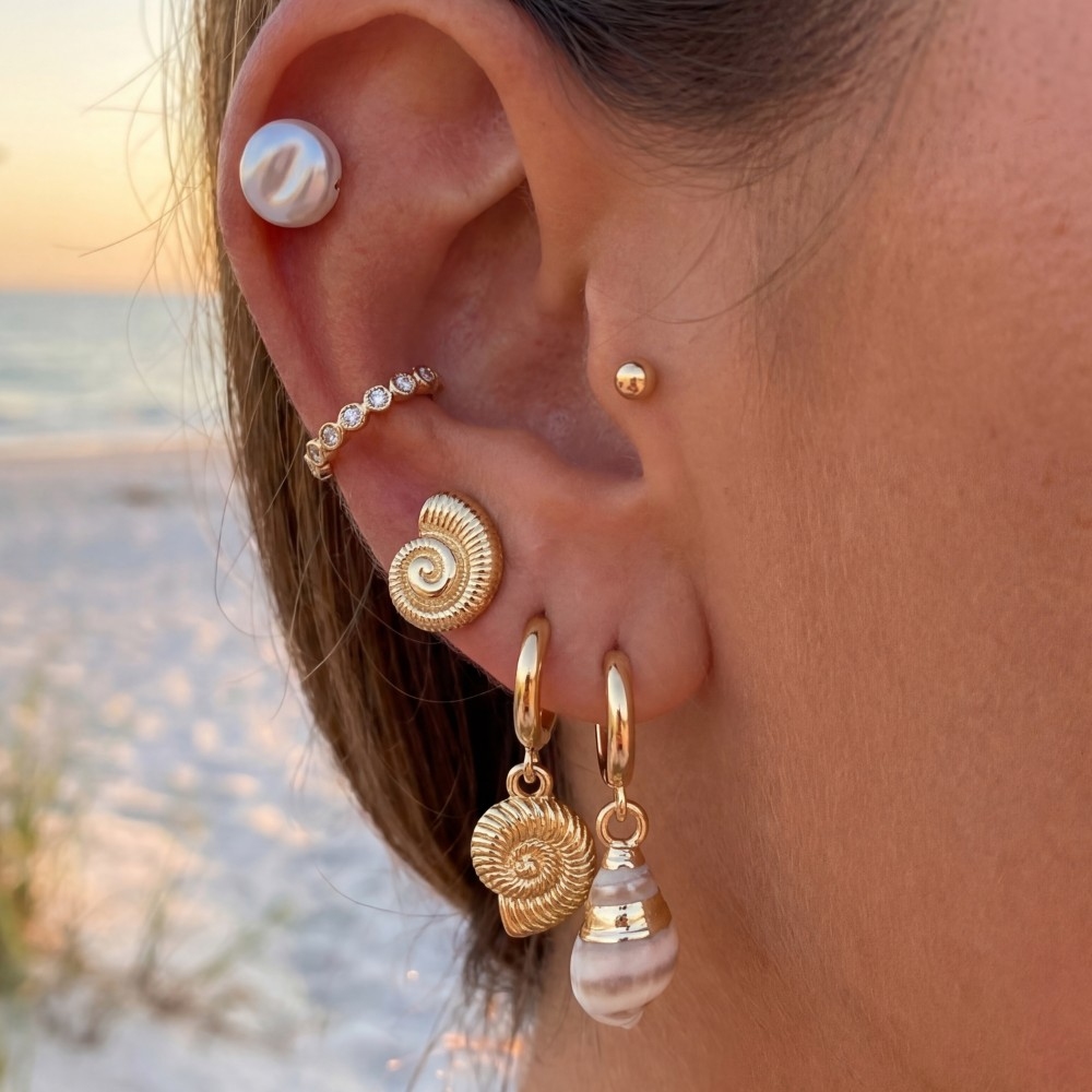 Sea Shell Pearl Stud Earring Set