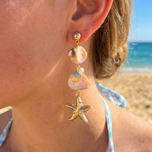 Pearl And Starfish Charm Drop Earrings