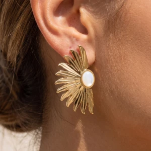 Mother Of Pearl Sunburst Fan Stud Earrings
