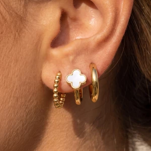 Stainless Steel Clover And Hoop Earrings Set