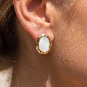 Mother Of Pearl Oval Bezel Stud Earrings