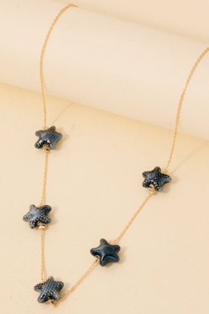 Ceramic Starfish Station Charms Chain Necklace