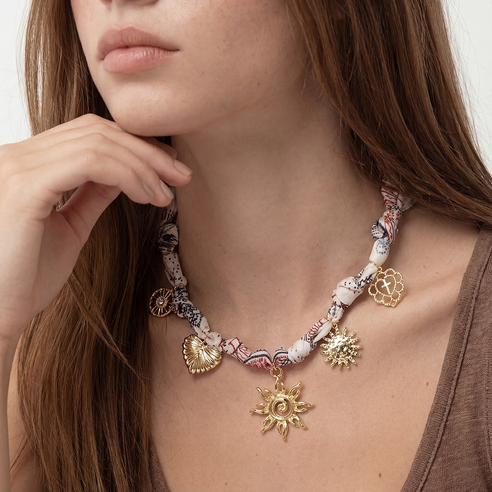 Sun Flower Cross Heart Charms Bandana Necklace