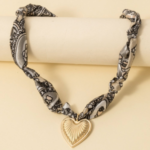 Textured Heart Pendant Knotted Bandana Necklace
