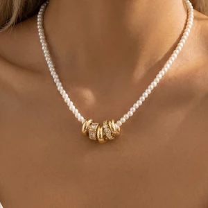Mixed Ring Charms Pearl Beaded Necklace